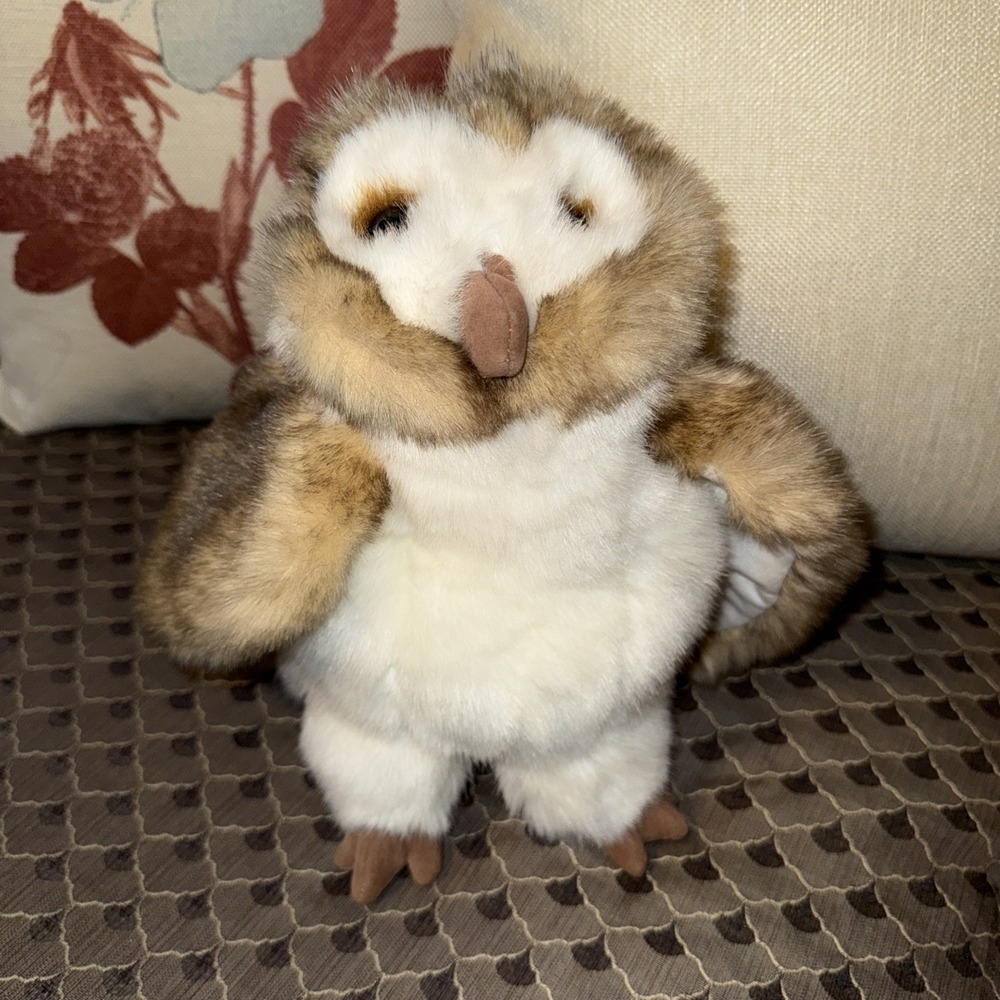 Folkmanis Barn Owl Puppet 10" Brown White Plush Realistic Bird 2261‎ Support